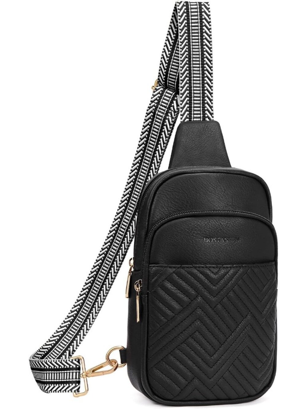 Women's Black Quilted Sling Leather Fanny Pack Travel Purse Crossbody Bag
